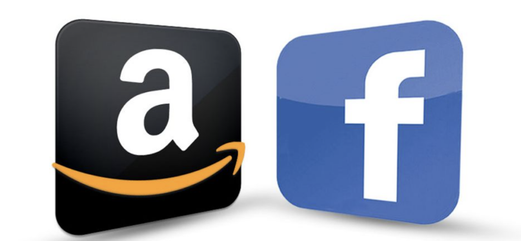 The logos of Amazon and Facebook against a white background